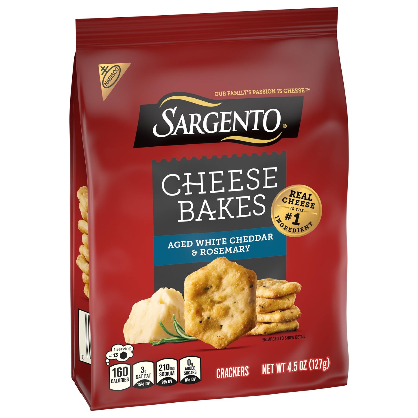 Sargento Cheese Bakes Aged White Cheddar and Rosemary Crackers, Cheese Crackers, Lunch Snacks, 4.5 oz
