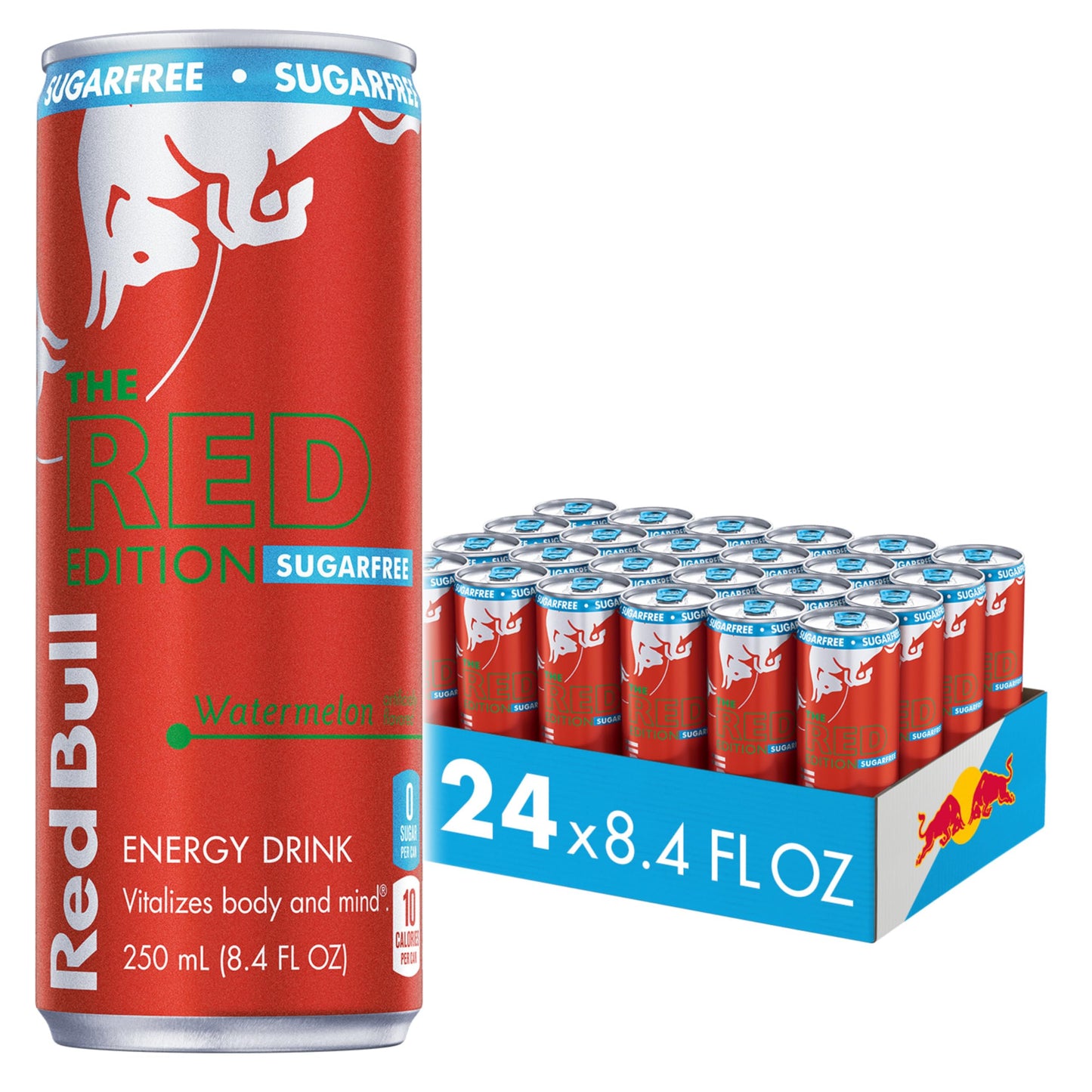 Red Bull Red Edition Sugar Free Energy Drink, Watermelon, 80mg Caffeine, 8.4 Fl Oz, Pack of 24 Cans