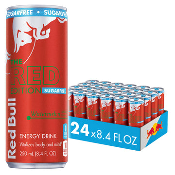 Red Bull Red Edition Sugar Free Energy Drink, Watermelon, 80mg Caffeine, 8.4 Fl Oz, Pack of 24 Cans