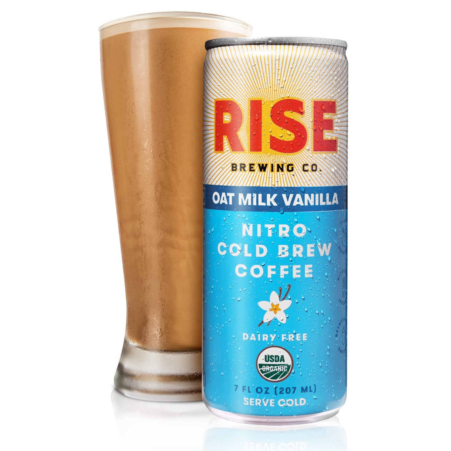 Rise Brewing Co. | Vanilla Oat Milk Nitro Cold Brew Coffee | No Sugar Added & No Dairy | Organic & Non-Gmo | Low Acidity & Vegan | 7 Fl. Oz. Cans