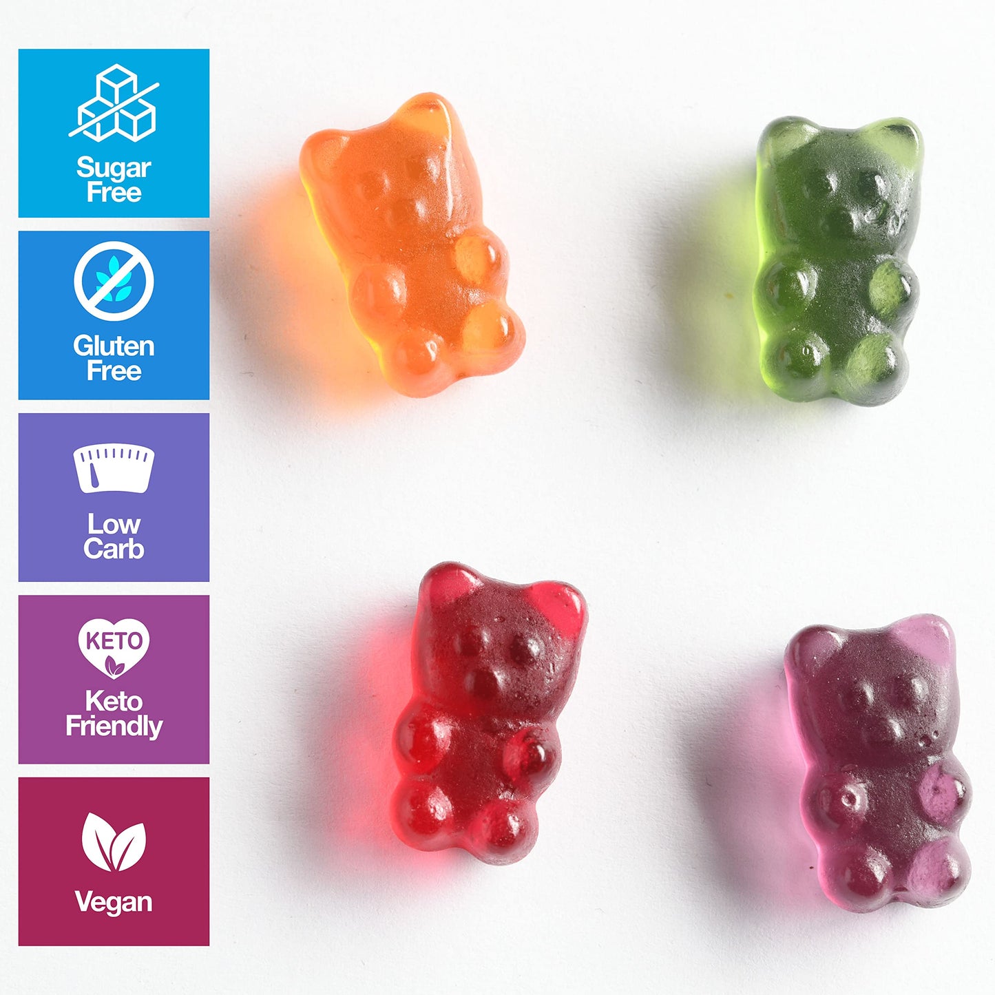 Sugar-Free Gummy Bears - Keto-Friendly Candy with Assorted Fruit Flavors Keto Snacks, Vegan, Gluten-Free, Low Carb, and Sugar-Fr