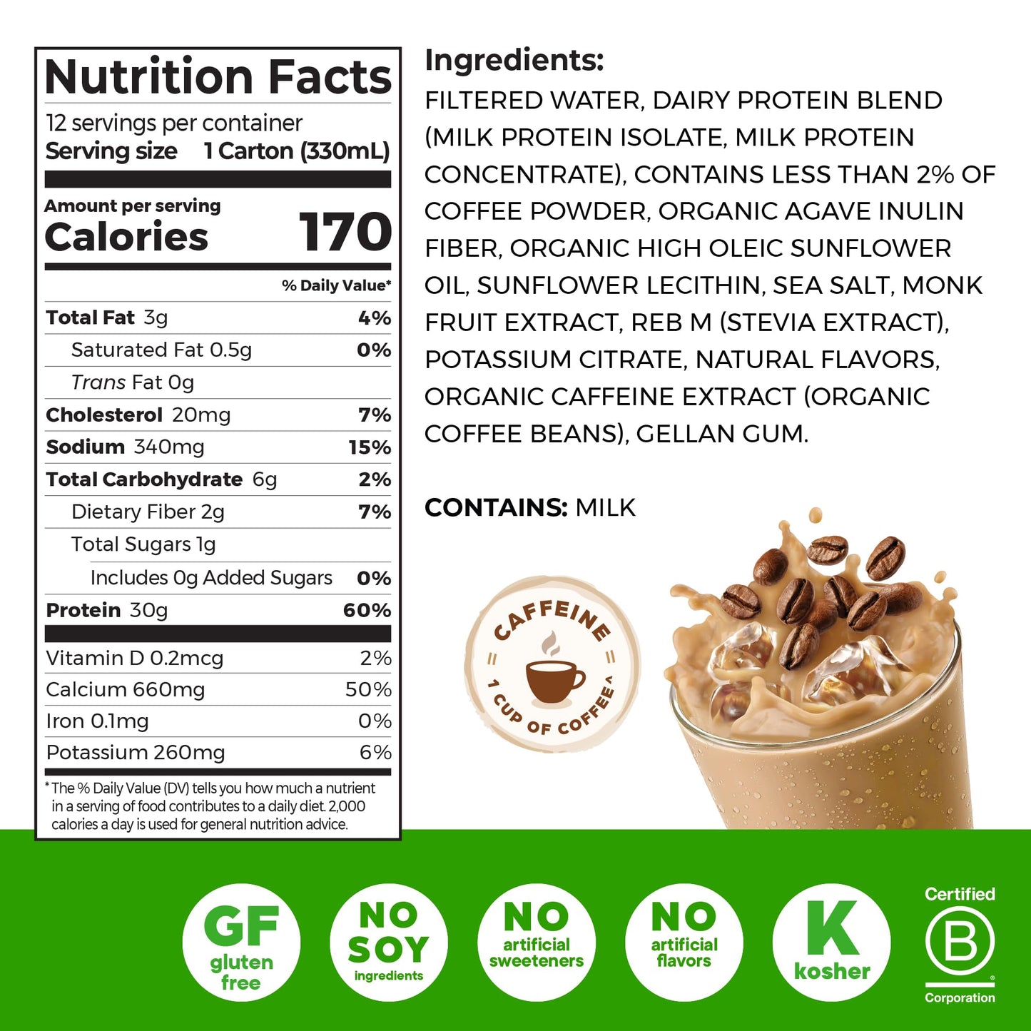 Orgain High Protein Shake, Café Latte, 30g Protein, 5g BCAAs, 11 Fl Oz (12 Pack), Keto Friendly, Gluten-Free, Ready to Drink