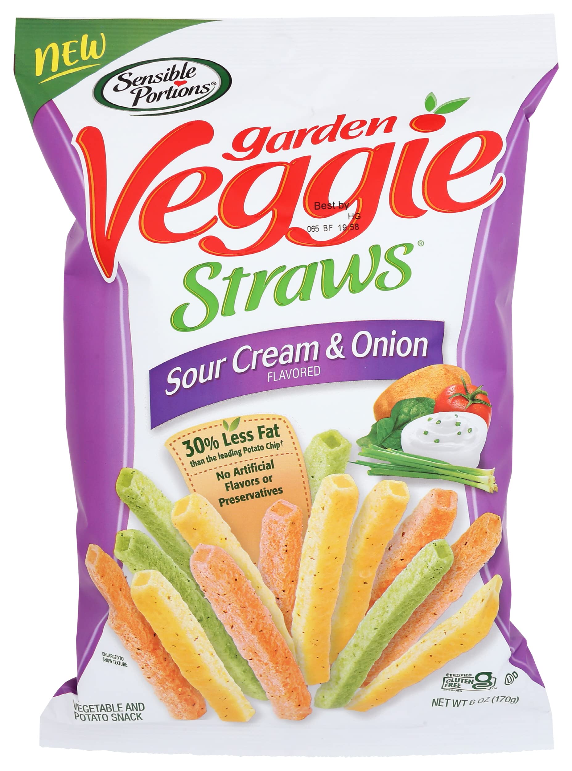 Sensible Portions Garden Veggie Straws, Sour Cream & Onion, No Artificial Flavors or Preservatives, 0g Trans Fat, Kosher, Gluten