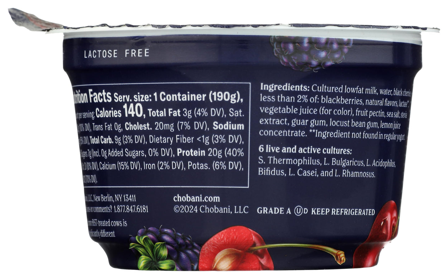 Chobani 20g Protein Lowfat Greek Yogurt Cherry Berry 6.7oz