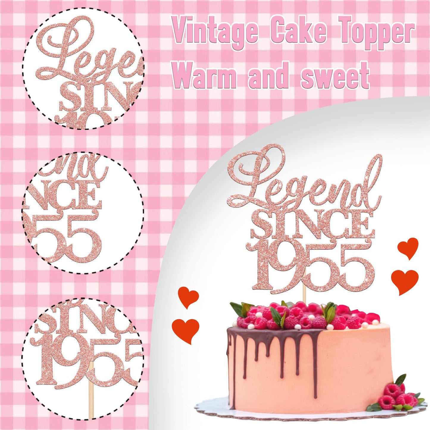 Rssta i Glitter Cake Topper, Seventy Cheers to 70 Years, Rose Gold, Model XM310-1953, Perfect for 70th Birthday and Anniversary Celebrations