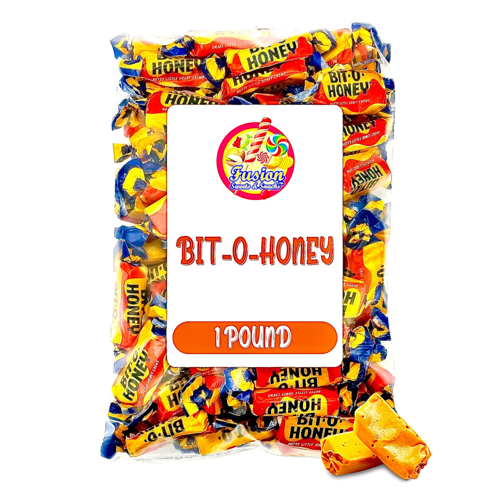 Bit-O-Honey Candy - 1 Lb Bulk Bag - Individually Wrapped Retro Candy - Real Honey And Almond Taffy (Approx 65 Pieces)