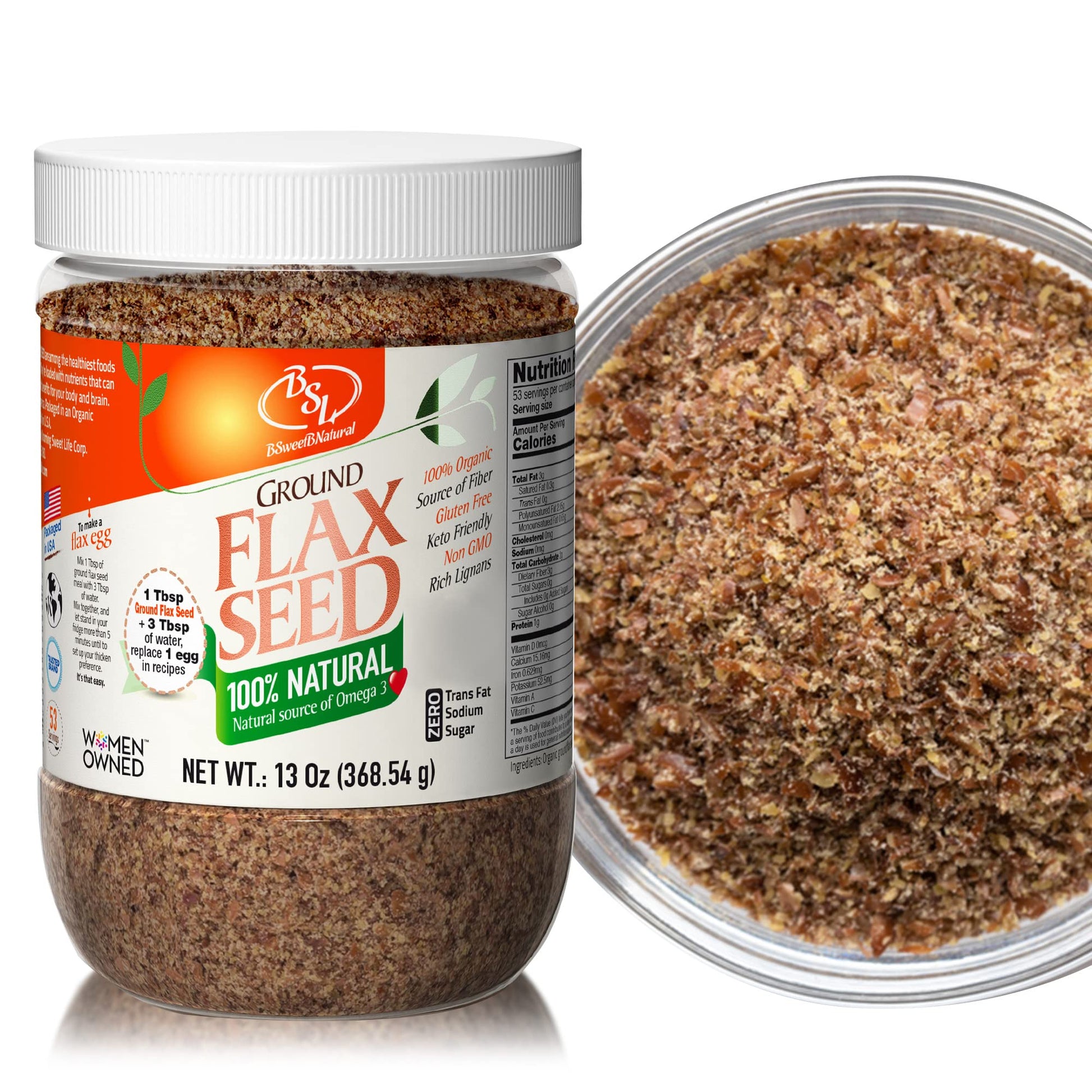 BSL Organic Ground Flax Seed 13 Oz - Vegan, Keto-Friendly, Gluten-Free, Non-GMO, Zero Trans Fat & Sugar - Rich in Fiber, Omega-3