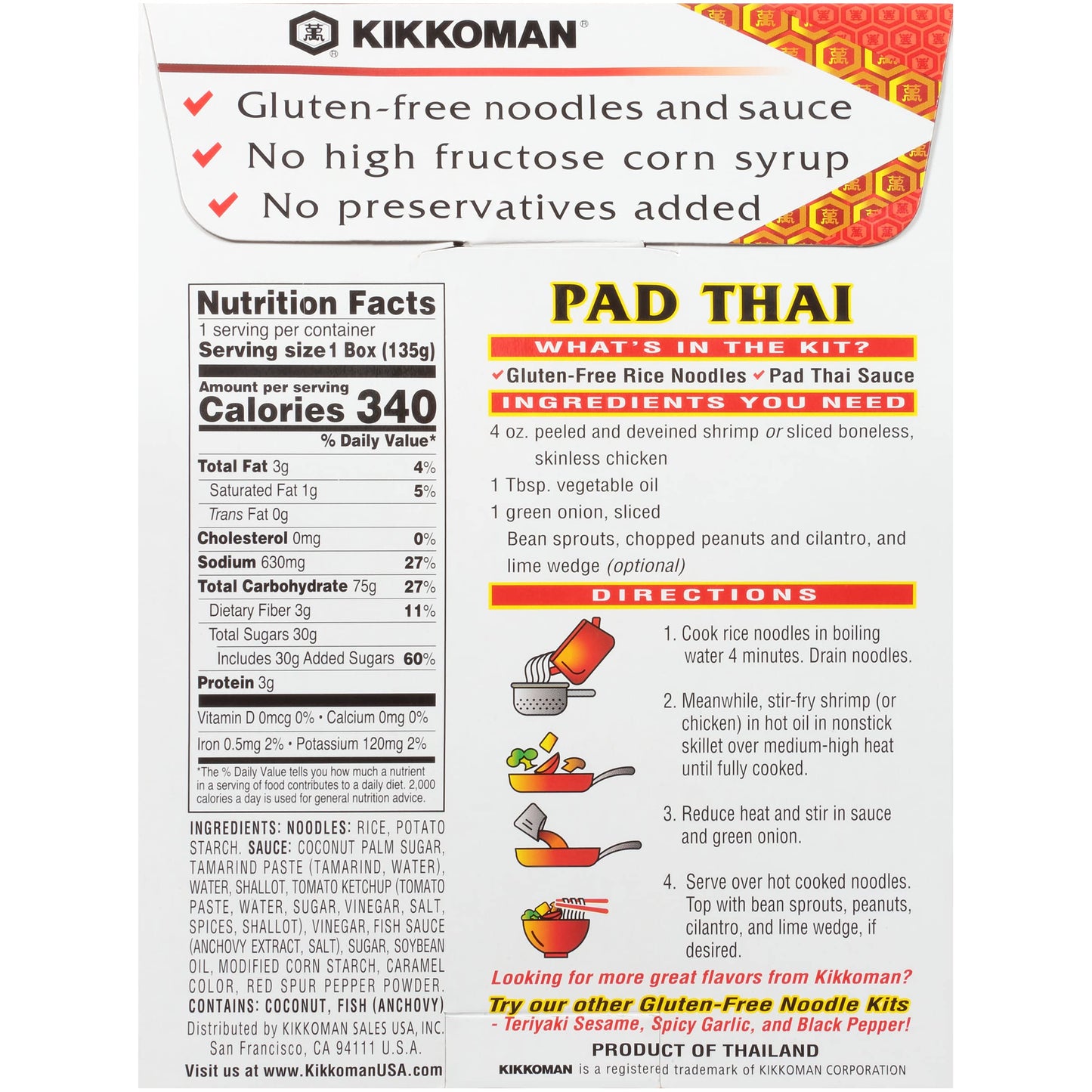 Kikkoman Pad Thai Noodle Kit, Gluten Free, 4.8 Ounces (Pack Of 6)