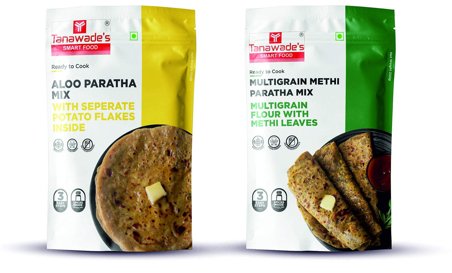 Tanawades Smart Food Paratha Combo, Instant Aloo Paratha, Methi Paratha Mix, Ready to Cook, Home Food with Hand Picked Flavours,