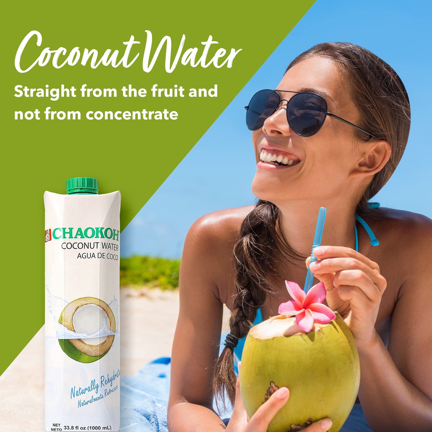 Chaokoh 100% Naturally Rehydrate Real Coconut Water 33.8 Fl Oz (Pack Of 12)