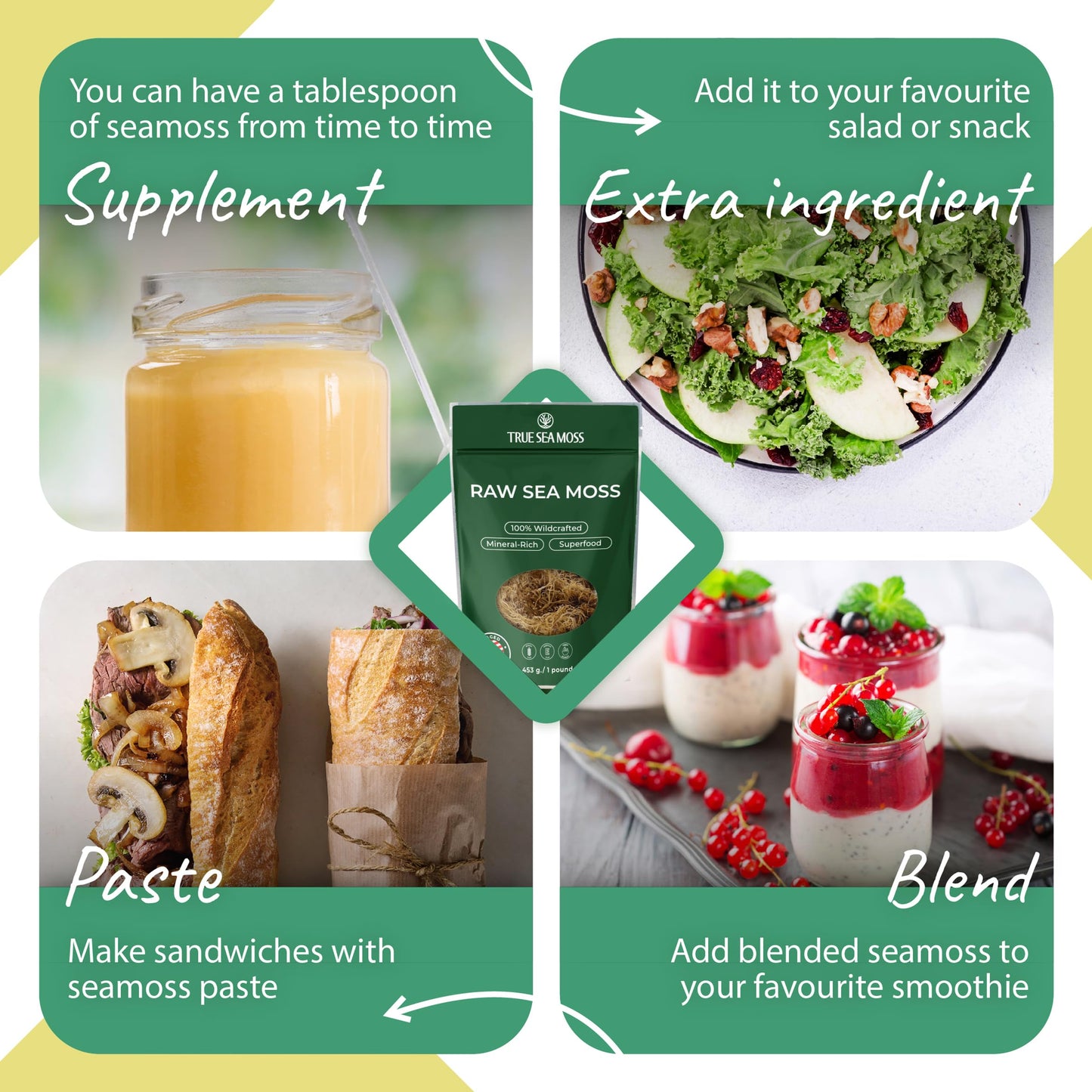 TrueSeaMoss Sea Moss Raw Wild Crafted Seamoss Raw - 100% Irish Sea Moss Raw (Pack of 1) - Dried Sea Moss Advanced Drink - Clean and Sundried - Vegan Sea Moss (1Pound) (16oz)