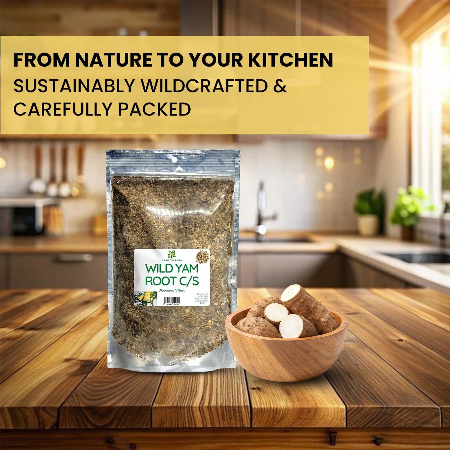 Herb To Body Wild Yam Root Cut & Sifted - 4 oz, Wildcrafted Dioscorea Villosa for Herbal Tea, Relaxation Support, and Traditiona