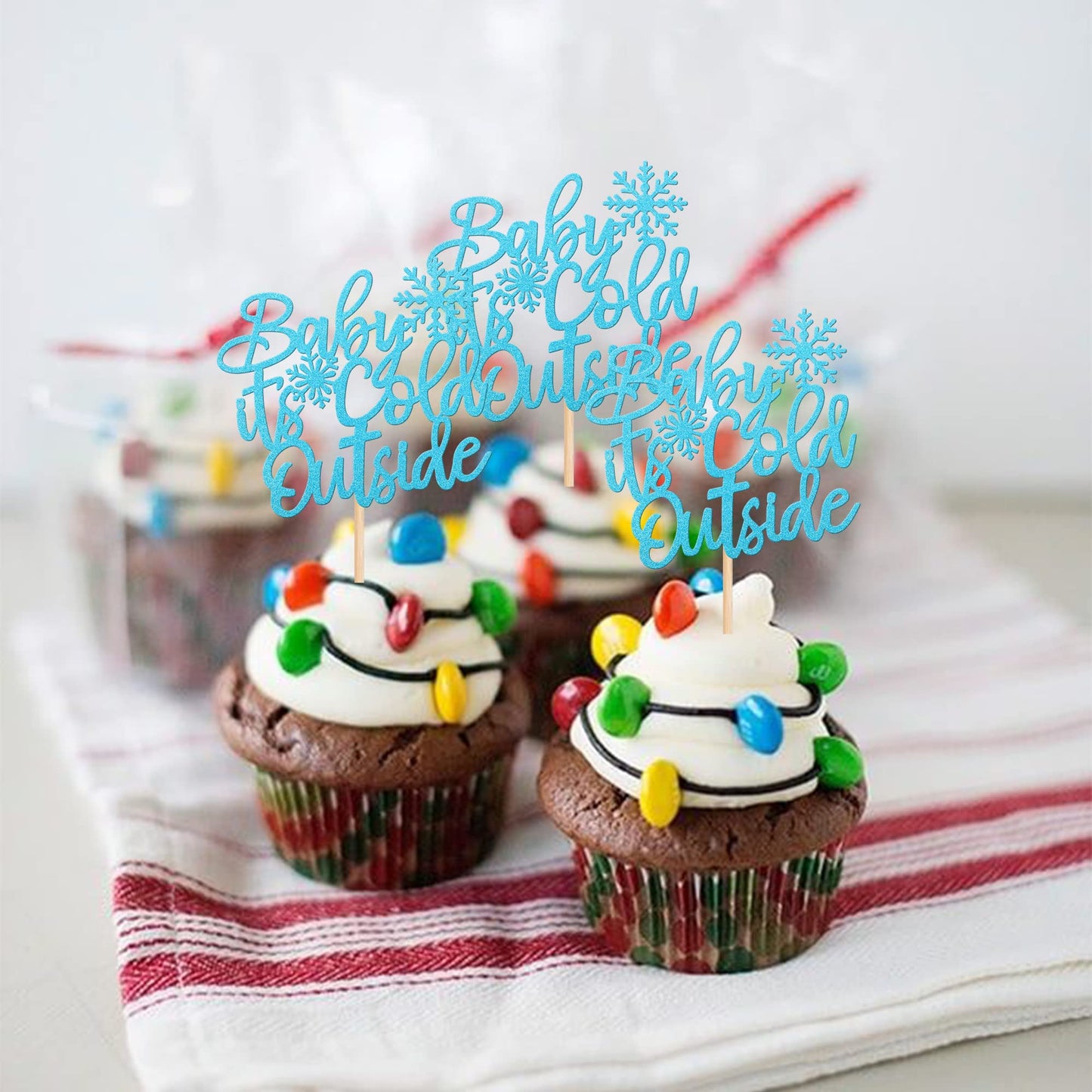 30 Pcs Baby It'S Cold Outside Snowflake Cupcake Toppers Glitter Winter Frozen Theme Cupcake Picks For Winter Wonderland Shower B