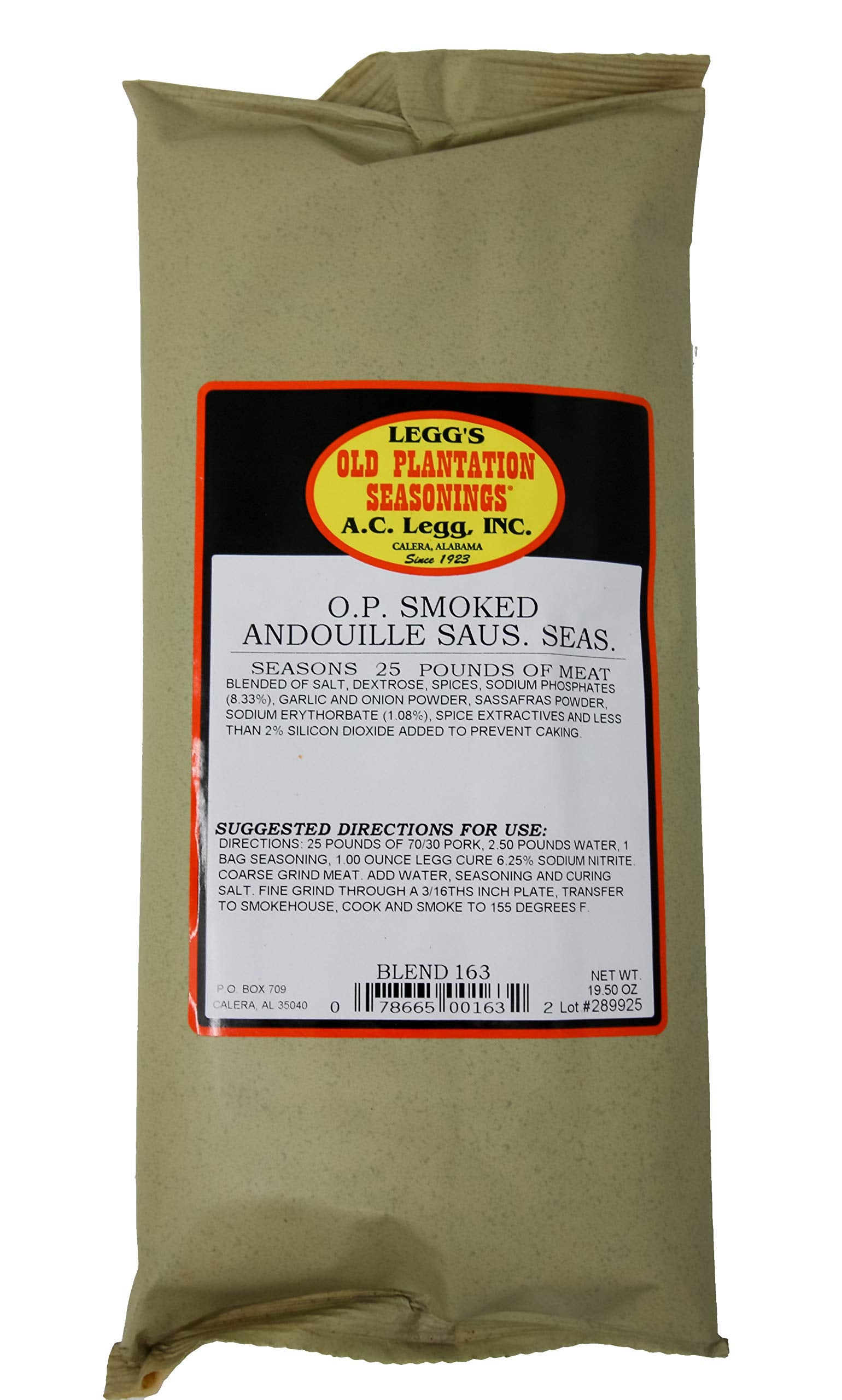 A.C. Leggs OP Smoked Andouille Sausage Seasoning with Cure, 19.5 Ounce Pack