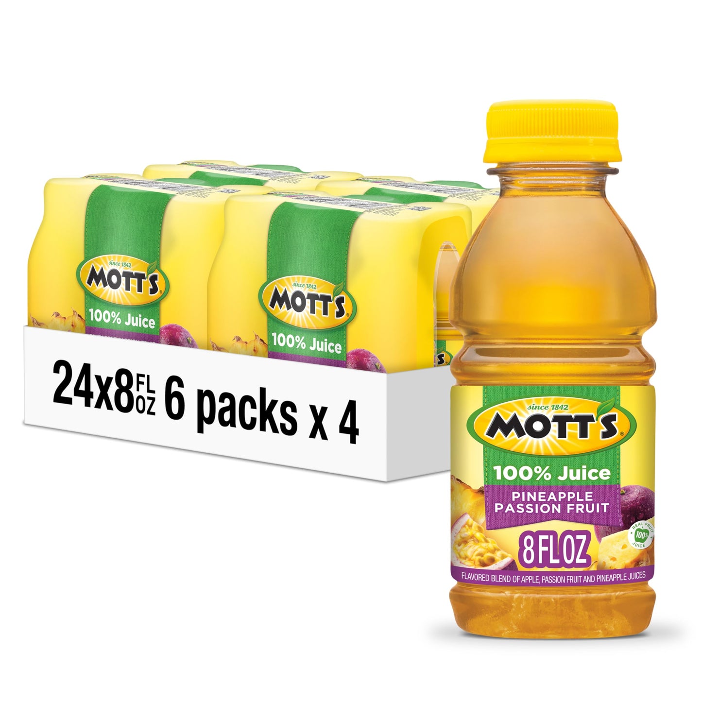 Motts 100% Pineapple Passion Fruit Juice Blend  8 Fl Oz Bottles  24 Count (4 Packs Of 6)