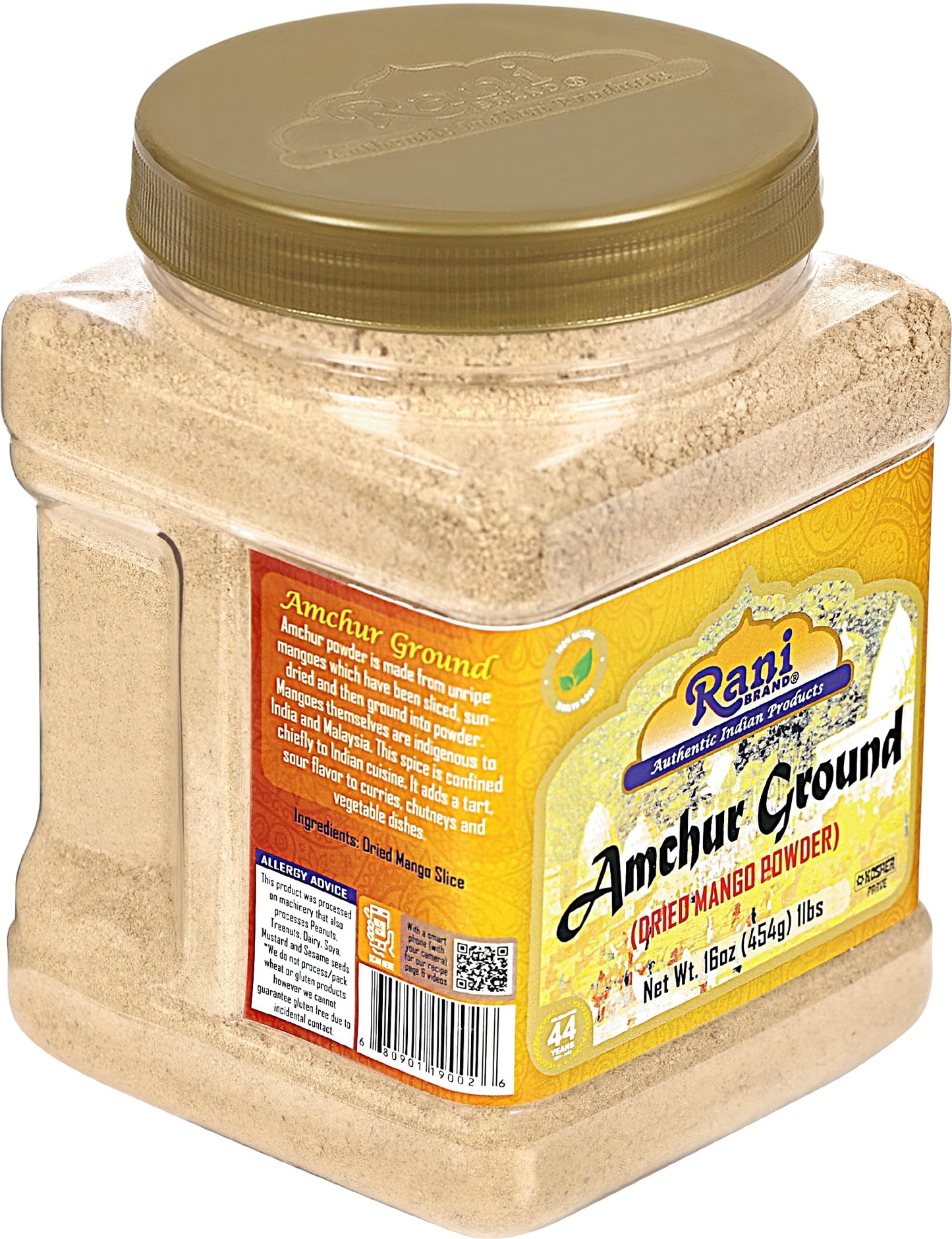 Rani Amchur (Mango) Ground Powder Spice 16oz (1lb) 454g PET Jar ~ All Natural, Indian Origin | No Color | Gluten Friendly | Vega
