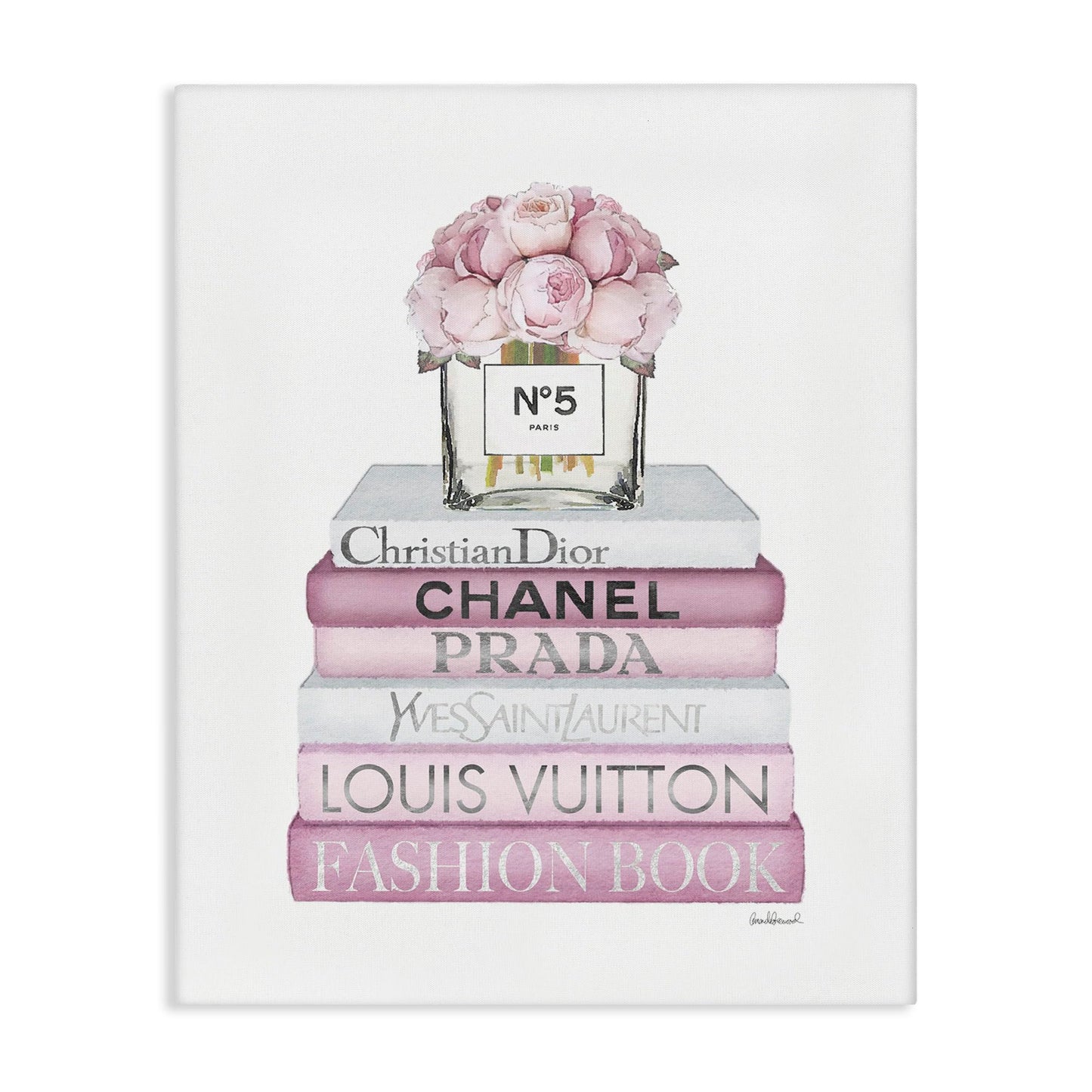 Stupell Industries Pink Rose Bouquet and Fashion Designer Bookstack Wall Art, 24x30, White