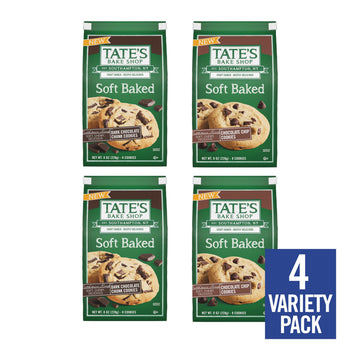 Tates Bake Shop Soft Baked Cookies Variety Pack - Dark Chocolate Chunk & Chocolate Chip, 4-8 oz Bags, 10 x 15 x 8 inches