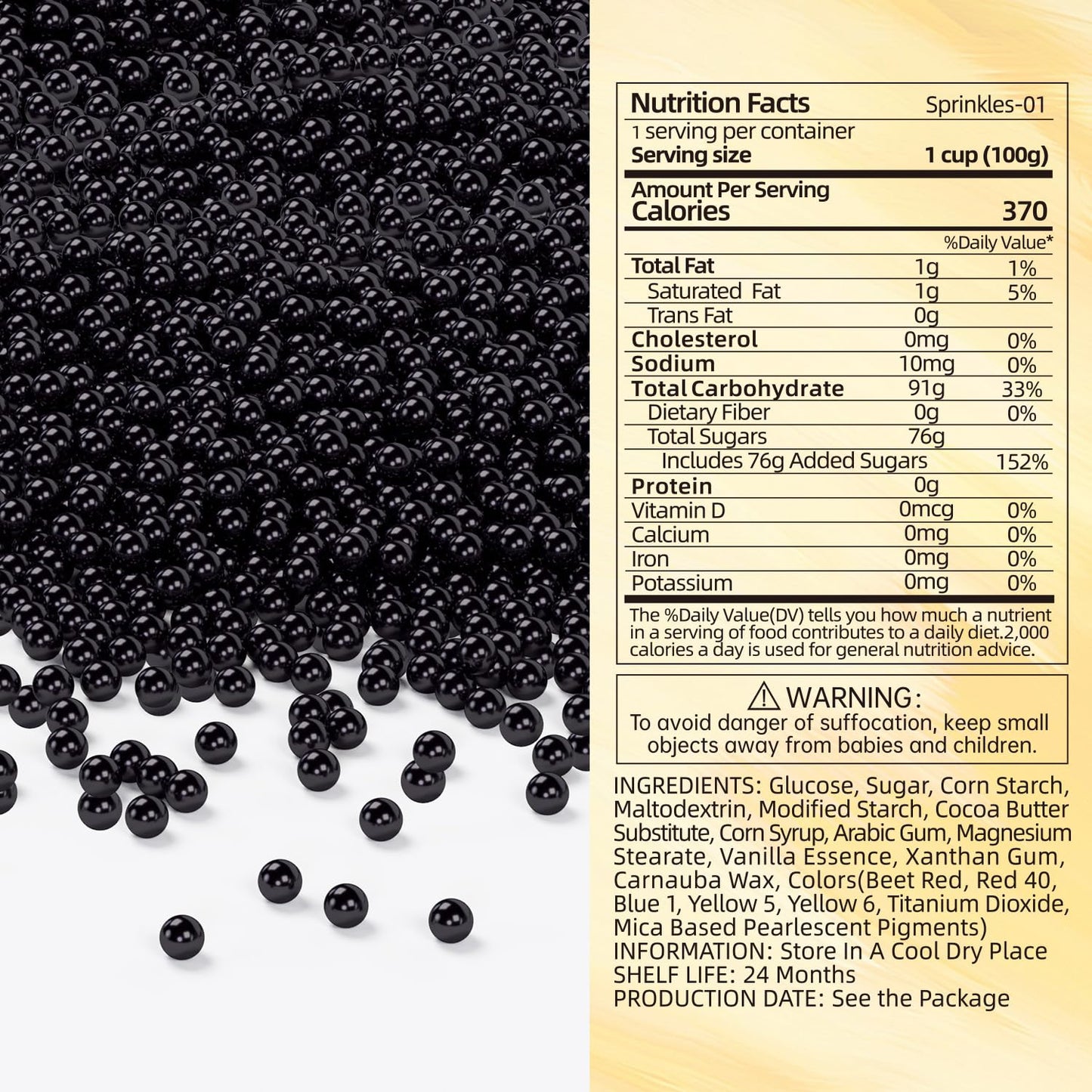 Bayep Edible Pearls For Cake Decorating 4Mm Black Sprinkles For Cookies, Baking, Ice Cream, Cupcake Topper Pearl Sprinkles Perfe