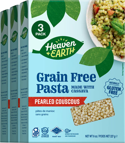 Heaven & Earth Grain Free Pasta, Cassava Pearled Couscous, 8oz (3 Pack) | Paleo Pasta | Vegan | Certified Gluten Free | Kosher f
