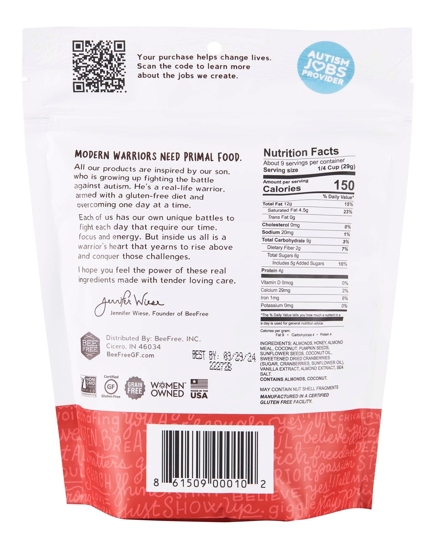 BeeFree Warrior Mix Gluten Free Granola Bites, Paleo, Low Carb, Oat Free, 9 Ounce Bag