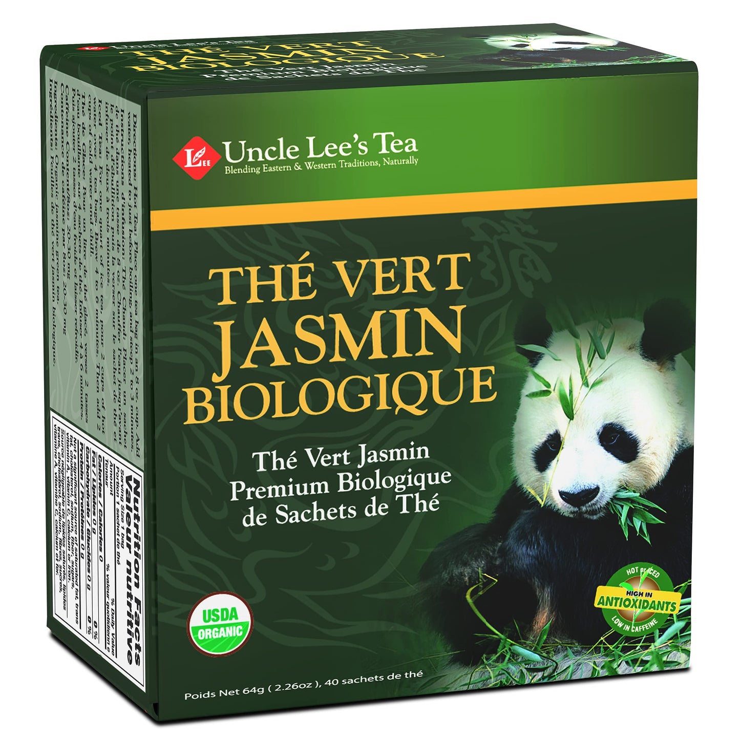 Uncle Lees Organic Jasmine Green Tea Bags, 40 Count – Antioxidant-Rich, Low Caffeine, Naturally Uplifting Blend