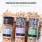 Soeos Spice Seasoning Set of 3 with Integrated Grinders, Spicy Garlic, Garlic & Herbs, Garlic Salt, Seasoning Gift Set.