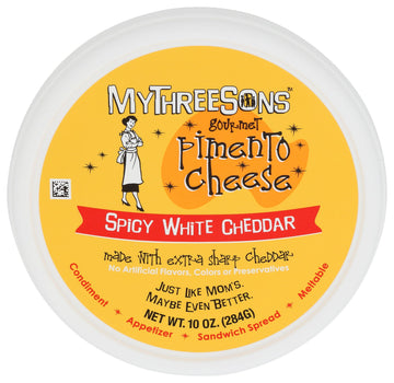 Mythreesons Spicy White Cheddar Pimento Cheese, 10 Oz