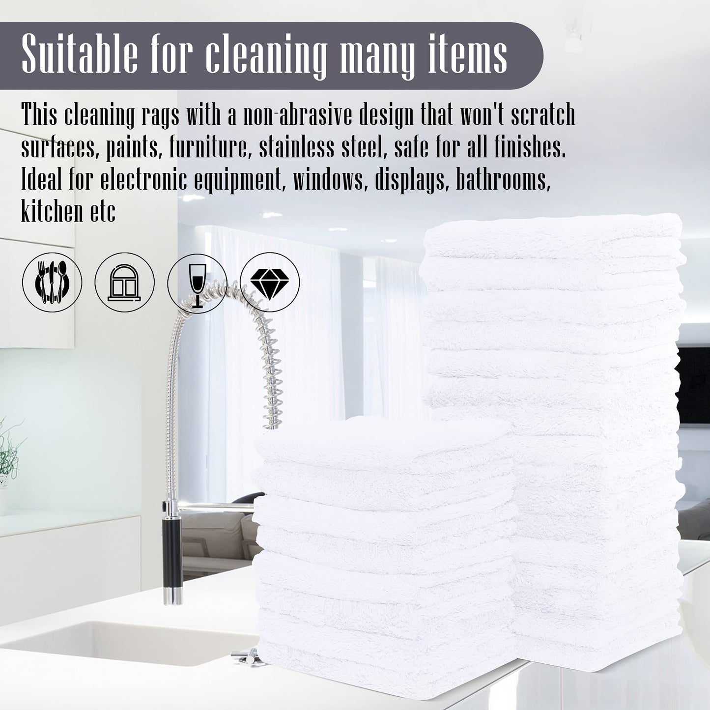 Sunny Zzzzz 24 Pack Kitchen Dishcloths (White, 10 X 10 Inch) - Does Not Shed Fluff - No Odor Reusable Dish Towels, Premium Dish