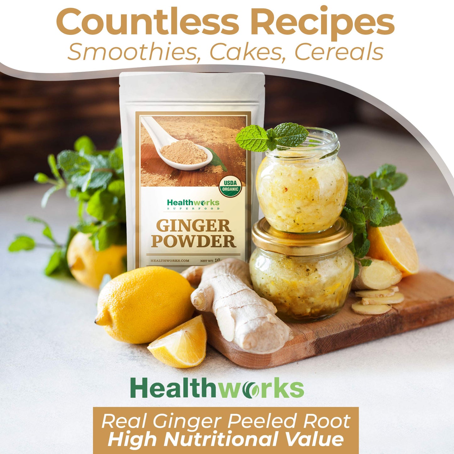 Healthworks Ginger Powder (16 Ounces / 1 Pound) | Ground | Raw | All-Natural & Certified Organic | Keto, Vegan | Great With Coffee, Tea & Juices | Superfood/Spice