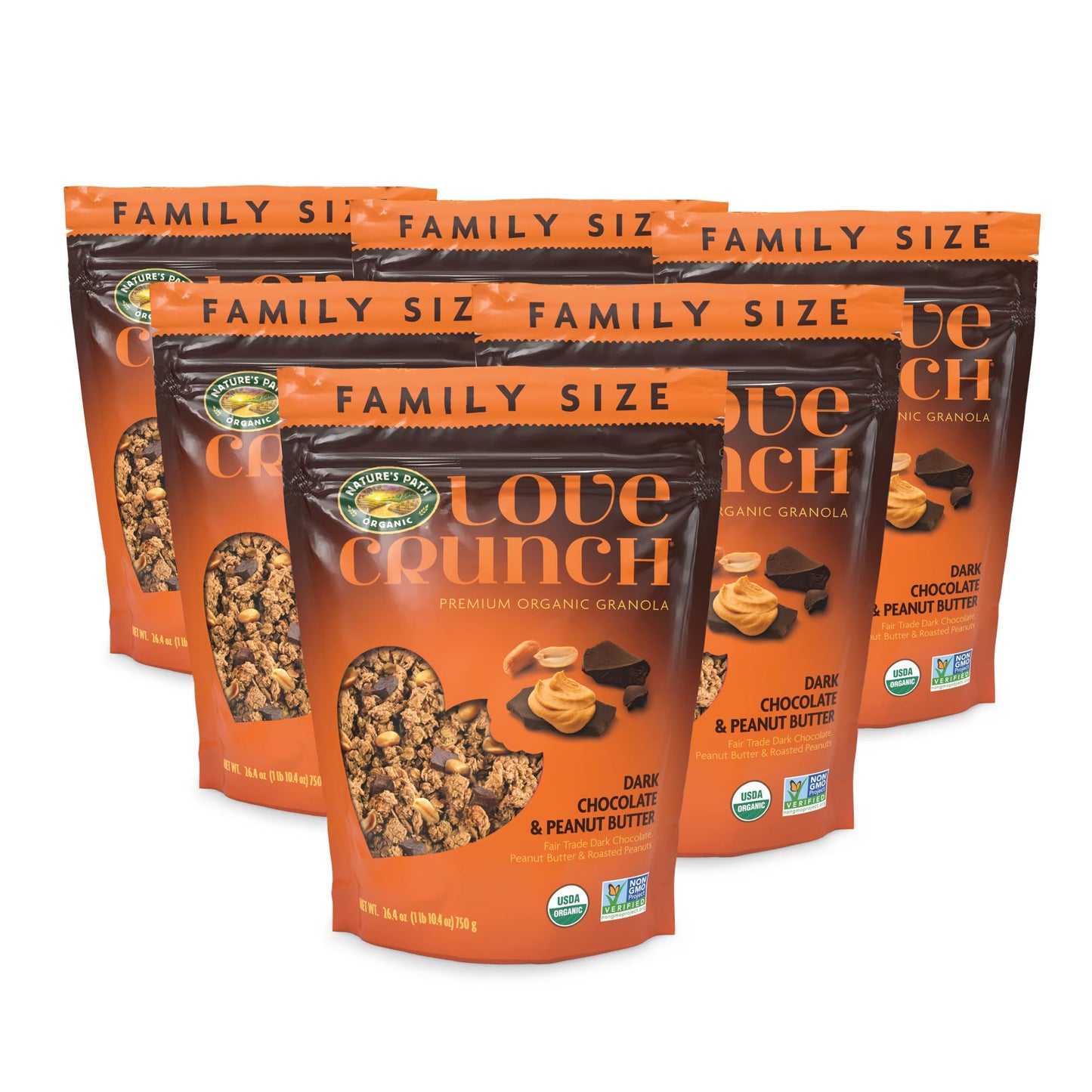 Love Crunch Organic Dark Chocolate And Peanut Butter Granola, 1.65 Lbs. (Pack Of 6), Non-Gmo, Fair Trade, By Nature'S Path