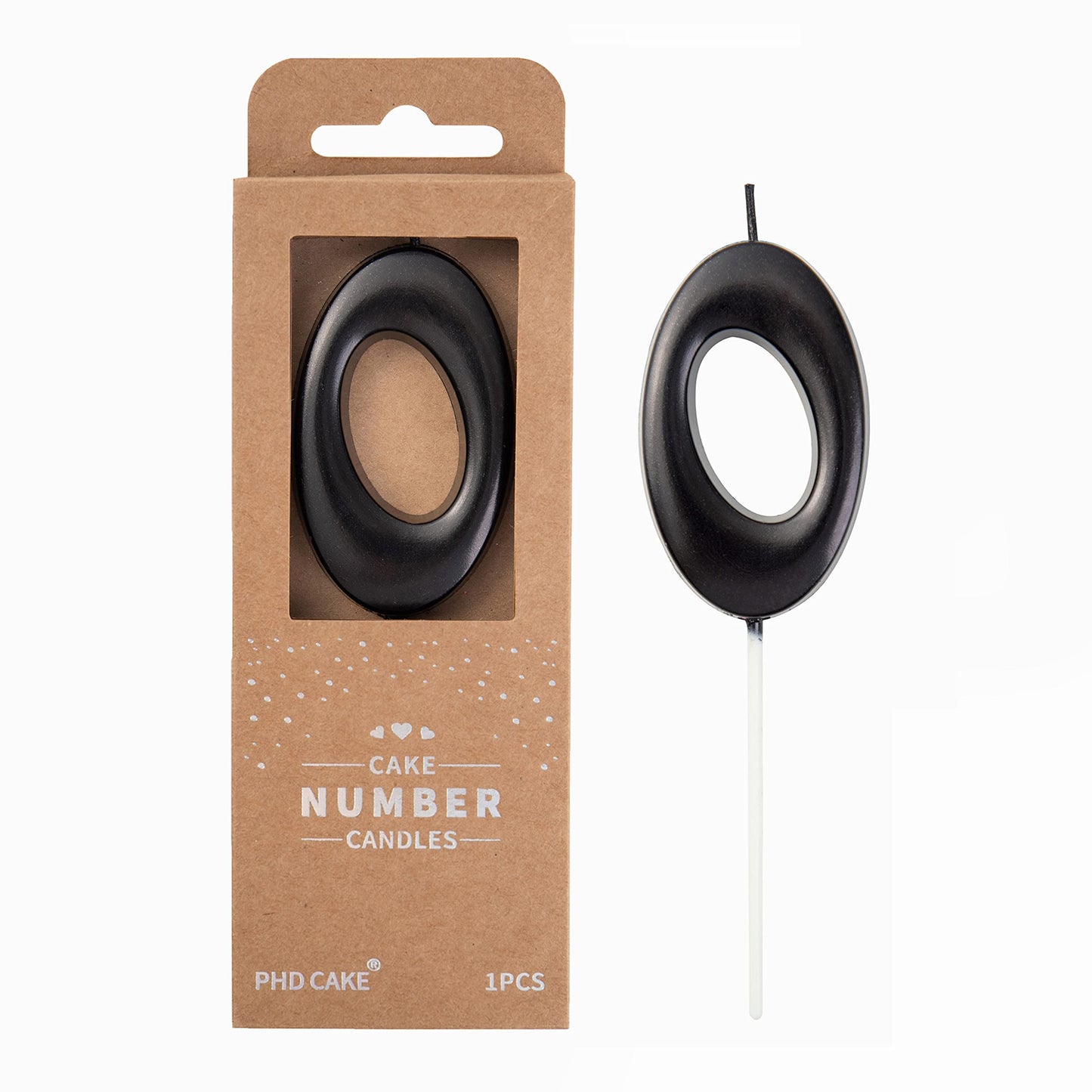 PHD CAKE 0 Inch Black Birthday Candles, Elegant Wax Number Cake Candles for Party Celebration