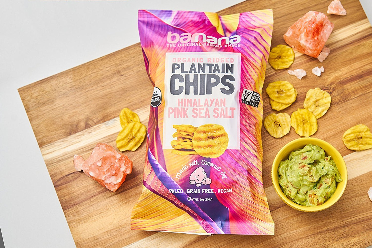 Barnana Organic Plantain Chips, Himalayan Pink Salt, 5 Ounce (Pack of 8), Salty Crunchy Snack, Cooked in Coconut Oil