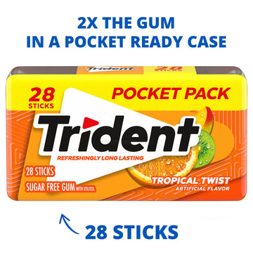 Trident Tropical Twist Sugar Free Gum, 12 Pocket Packs Of 28 Pieces (336 Pieces Total)