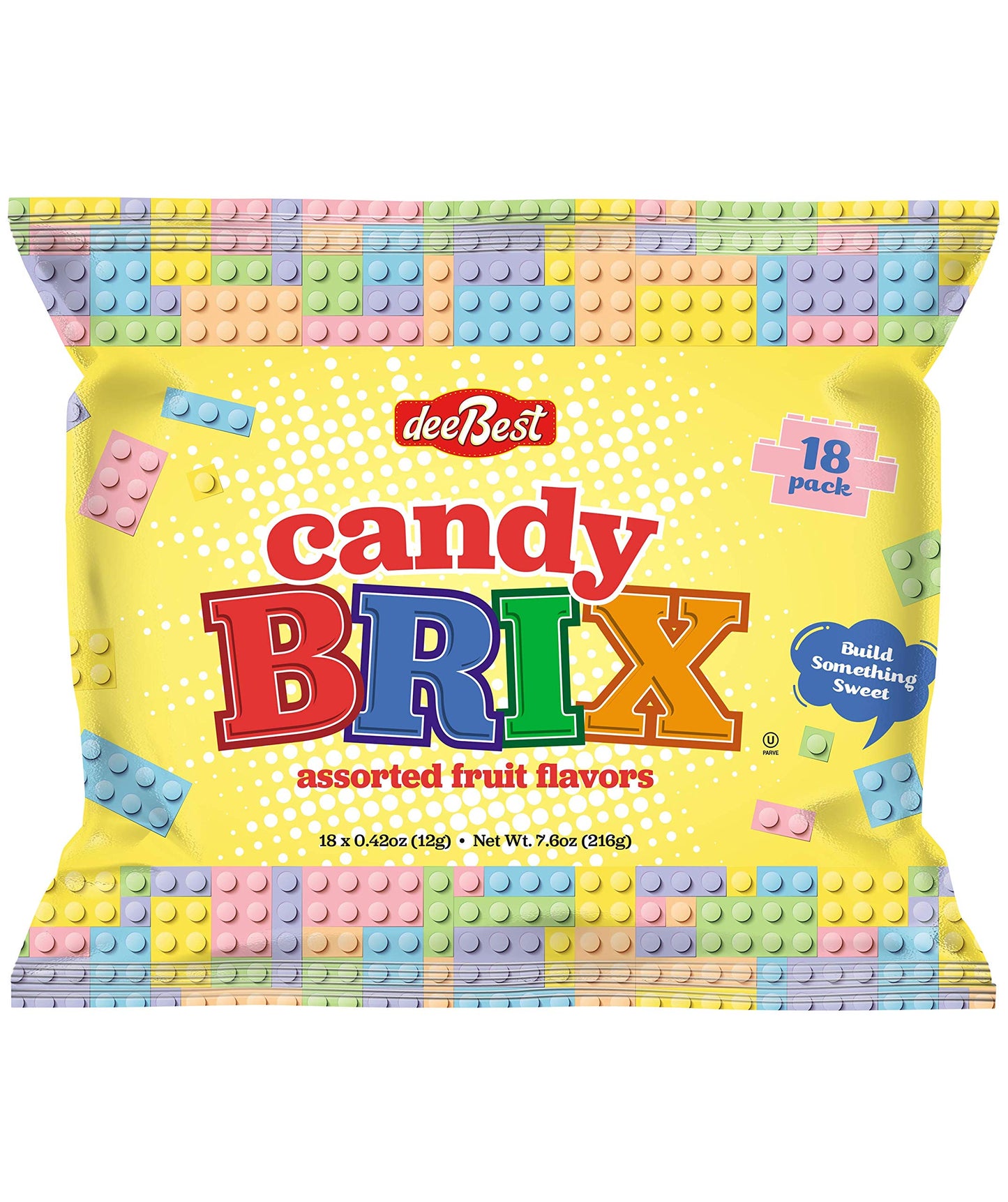 Dee Best Candy Brix Building Brick Candy Assortment - 18 Party Favor Bags Assorted Fruit Flavors Fun and Perfect for Candy Lover