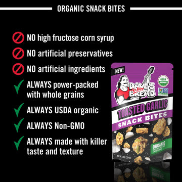 Daves Killer Bread Toasted Garlic Organic Snack Bites, Garlic Organic Snacks, 7.2 oz
