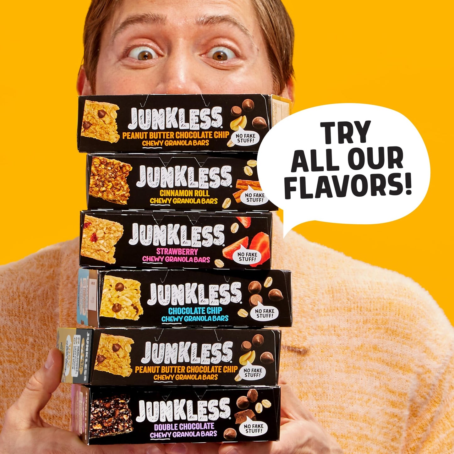 Junkless Chewy Granola Bar 4-Flavor Variety Pack - Less Sugar, Great Tasting, Wholesome Snacks - Bulk Granola Bars - 1.1 oz. Bar