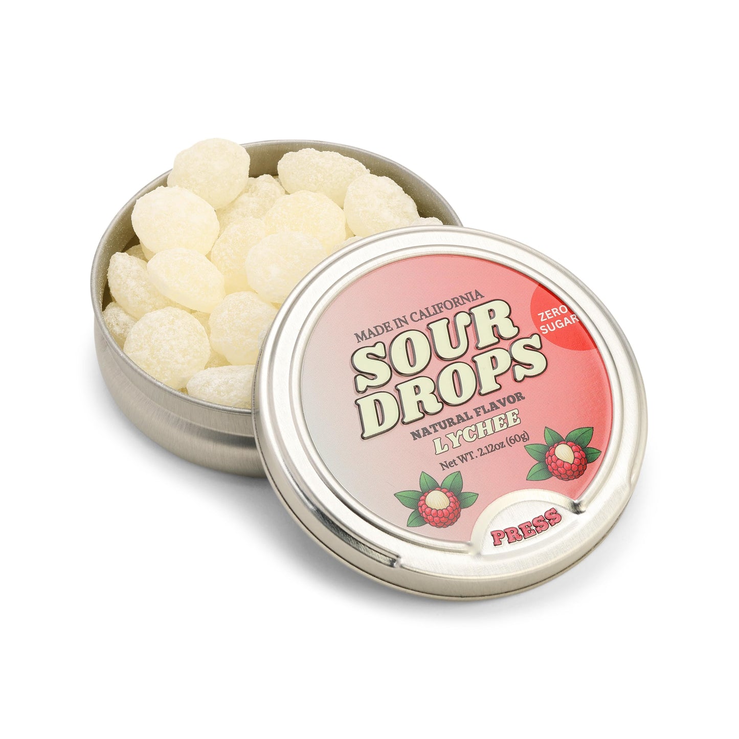 Sour Drops Zero Sugar Lychee Sour, No Artificial Dyes or Sweeteners - 3 Pack
