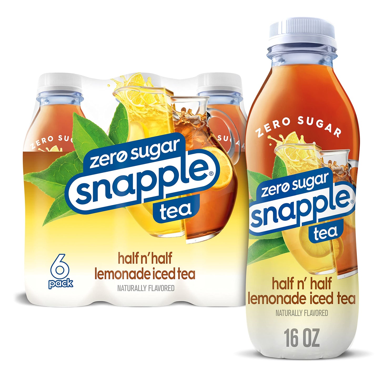 Snapple Zero Sugar Half n Half Tea, 16 fl oz recycled plastic bottle, 6 pack