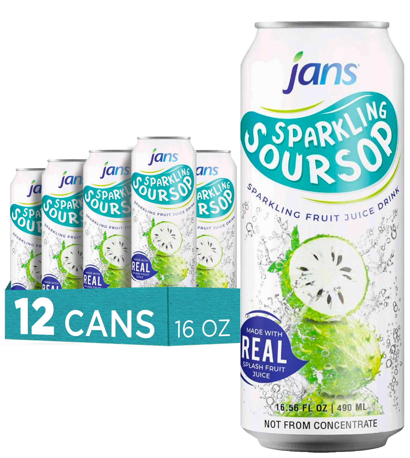 Sparkling Soursop Juice (Guanabana), 16.9 oz (Pack of 12) JANS | Soda Drink |100% Pure Soursop Graviola | NOT From Concentrate, 