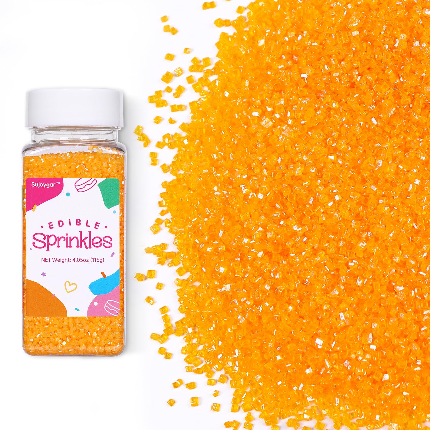 Yellow Sprinkles for Cake Decorating, 4.02oz Yellow Sanding Sugar Sprinkles, Edible Glitter Sprinkles for Cupcake Toppers Baking