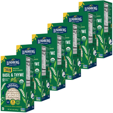 Lundberg Thin Brown Rice Cakes, Basil & Thyme, 6-Pack - Regenerative Organic Certified, Healthy Snacks, Vegan, 6 Oz Ea