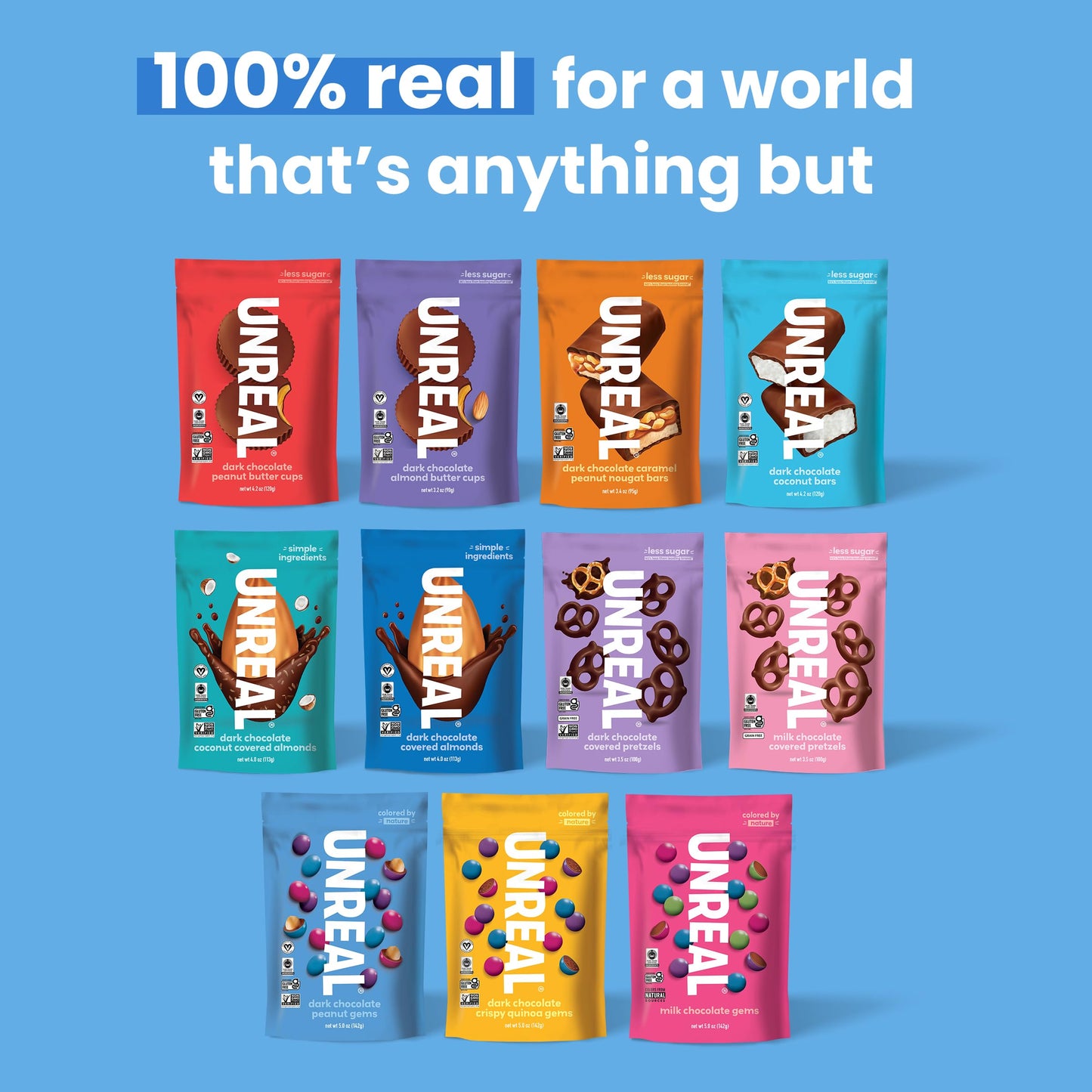 UNREAL Dark Chocolate Almonds - Certified Vegan  Gluten Free  Fair Trade  Non-GMO  No Sugar fermented-style flavors or Soy (3 bags)