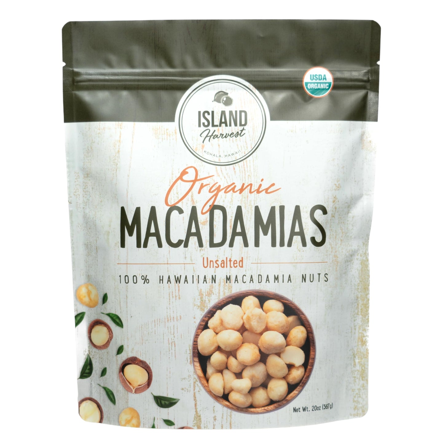 Island Harvest Organic Unsalted Macadamia Nuts, Keto Friendly, Dry Roasted, 20 Ounce, Non-GMO