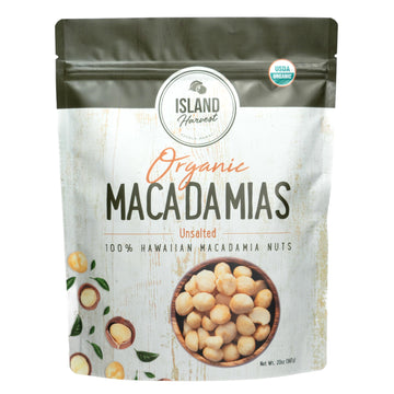 Island Harvest Organic Unsalted Macadamia Nuts, Keto Friendly, Dry Roasted, 20 Ounce, Non-GMO