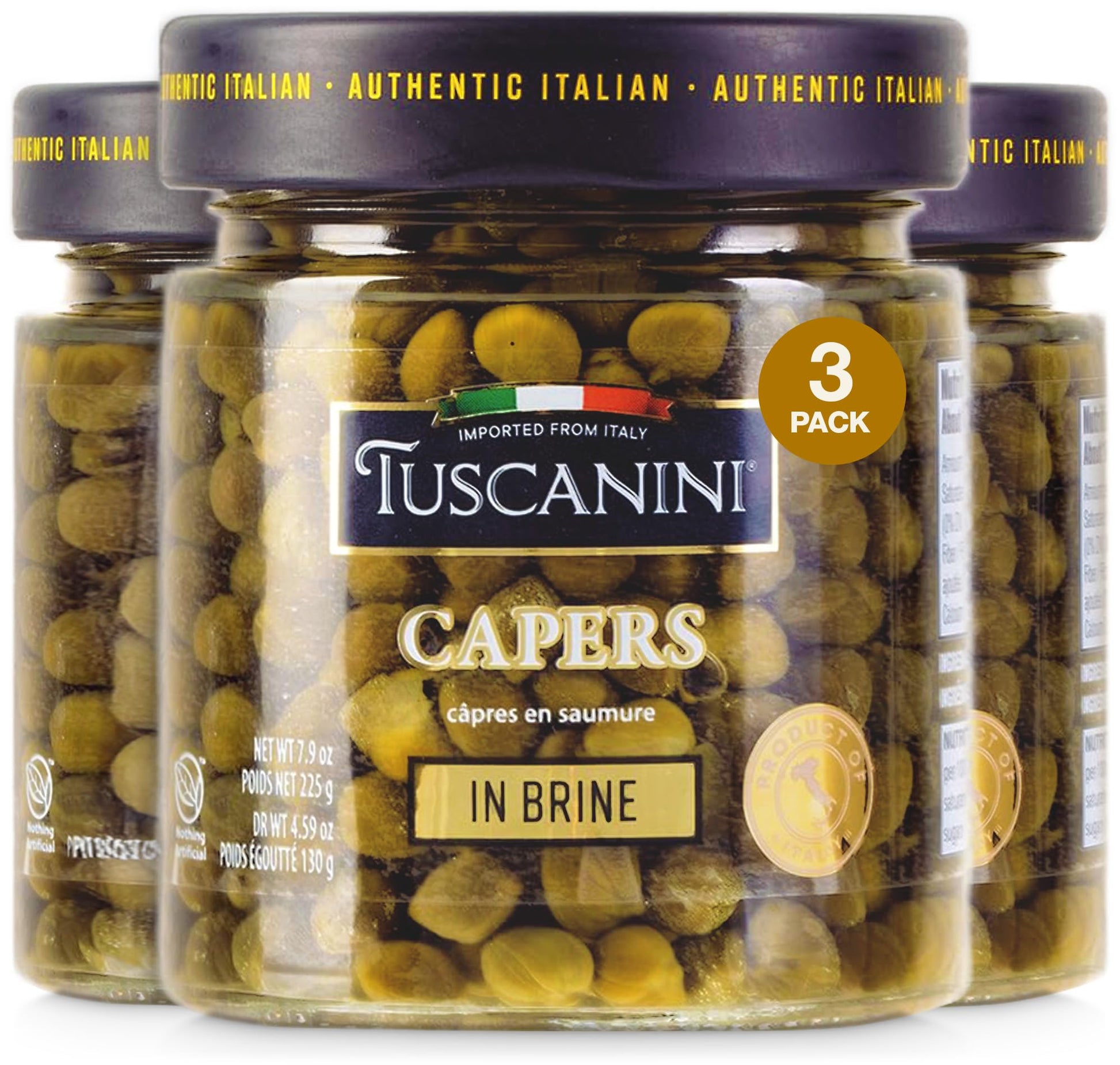 Tuscanini Italian Capers in Brine, 4.59 oz (3 Pack) | Product of Italy | Pickled Capers for Cooking