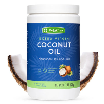De La Cruz Extra Virgin Coconut Oil - 100% Pure for Skin and Hair - Cooking - Multipurpose, Unrefined and Cold Pressed - 30 Fl O