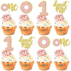 24 PCS Donut First Birthday Cupcake Toppers Glitter Donut Grow Up One Cupcake Picks Donut 1st Birthday Party Decorations for Don