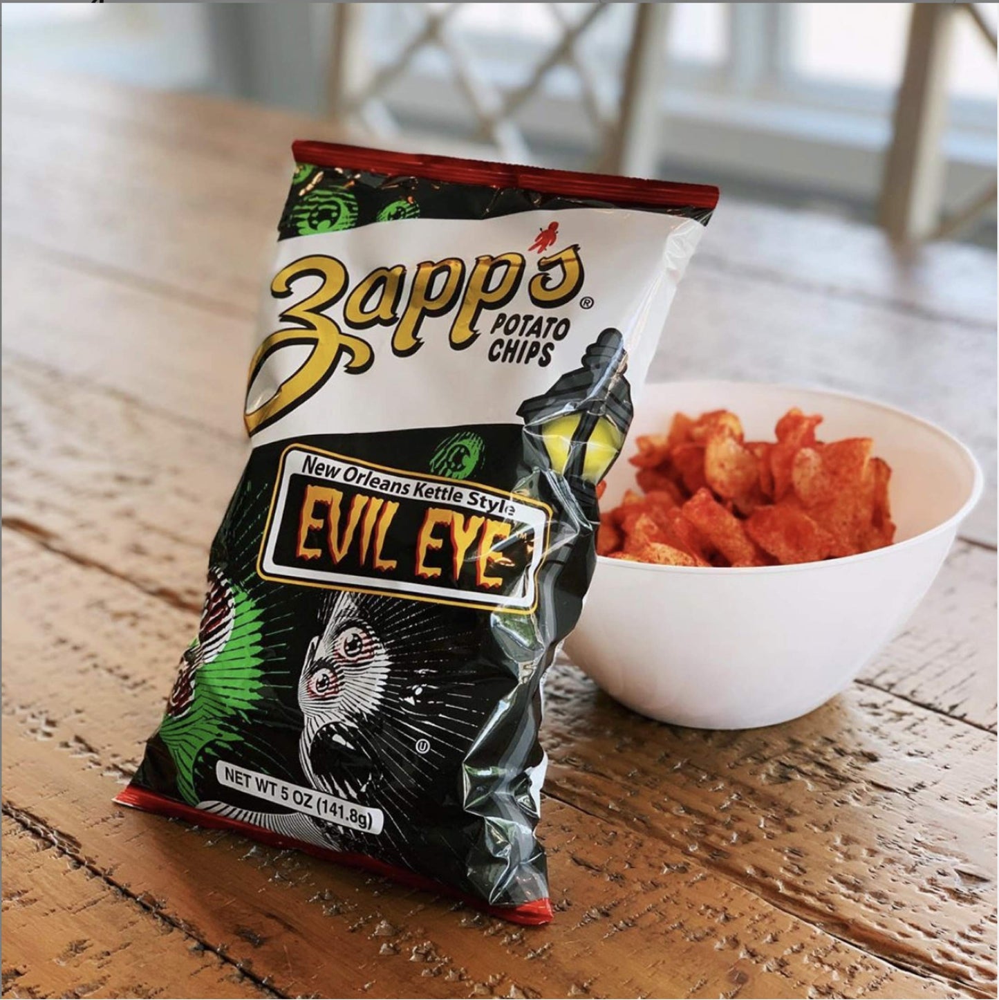 Zapp'S New Orleans Kettle-Style Potato Chips, Evil Eye Flavor, 5 Oz. Bag (Pack Of 12) - Crunchy Chips With A Kick, Great For Lun