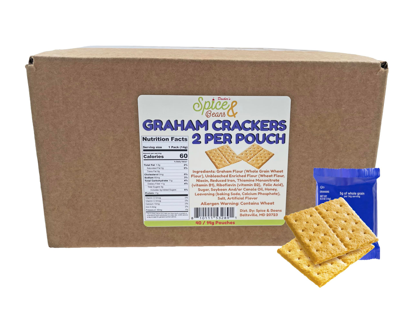 Graham ers  Portion Packaged in Twin Packs (40/2packs  80 ers total)  by Dashers Spice & Beans